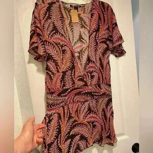 Central Park West Womens Silk Mini Drop Waist Deep V Neck Dress Nordstrom medium